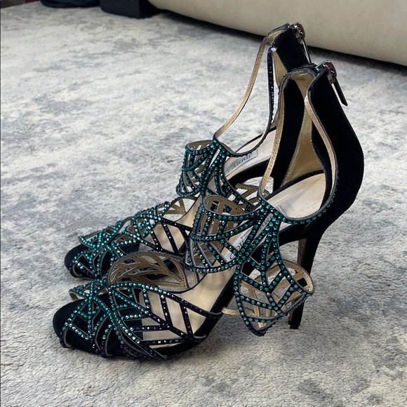 Jimmy Choo Kallai Leaf Sandal Heels Embellished Crystal Designer Sz 40 - Picture 3 of 14